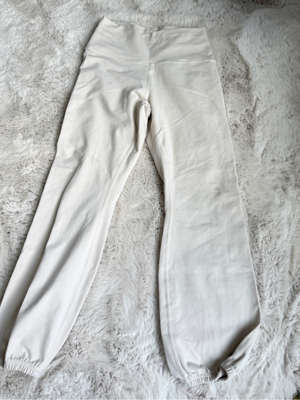 High-Rise Cream Leggings with Elastic Ankles